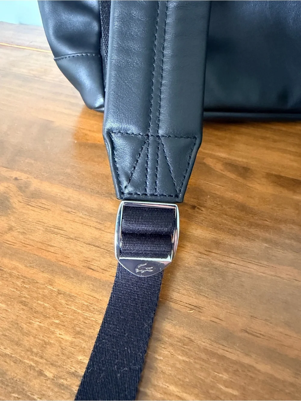 Lacoste Black Smooth Leather Backpack with Embossed Logo